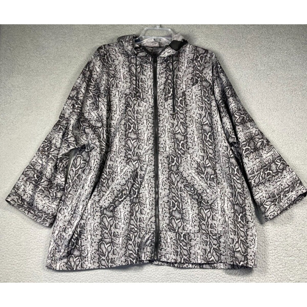 Covington Jacket Womens One Size Black White Print Lightweight Full Zip Roll Tab